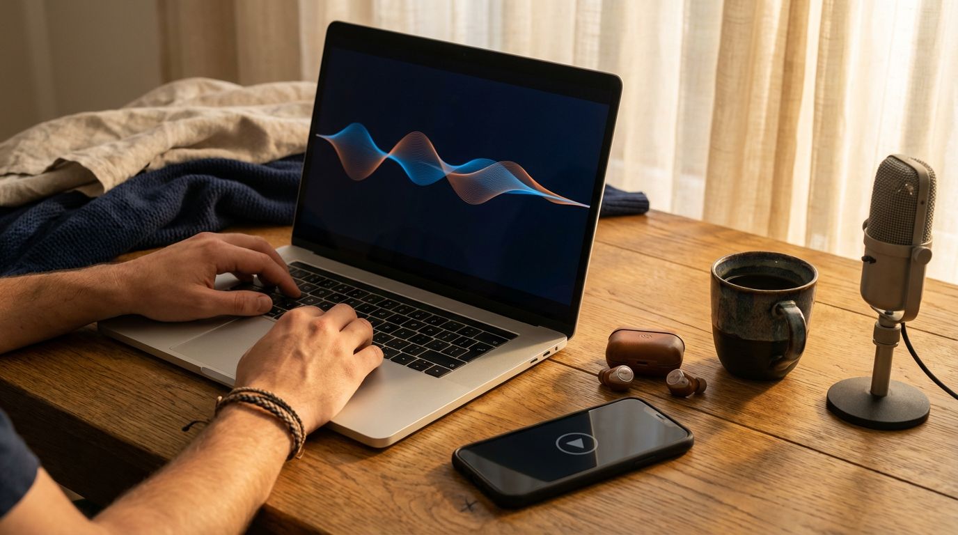 Titelbild: Deine Stimme auf Autopilot — Wie du Audio-Content genießt, ohne je ins Mikro zu sprechen